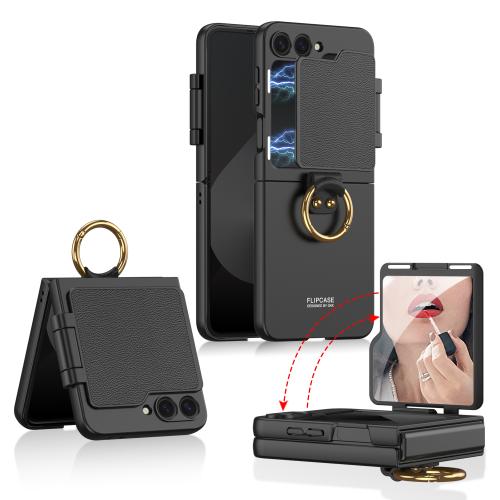 

For Samsung Galaxy Z Flip6 GKK Ultra-thin Makeup Full Coverage Phone Case with Ring Holder(Black)