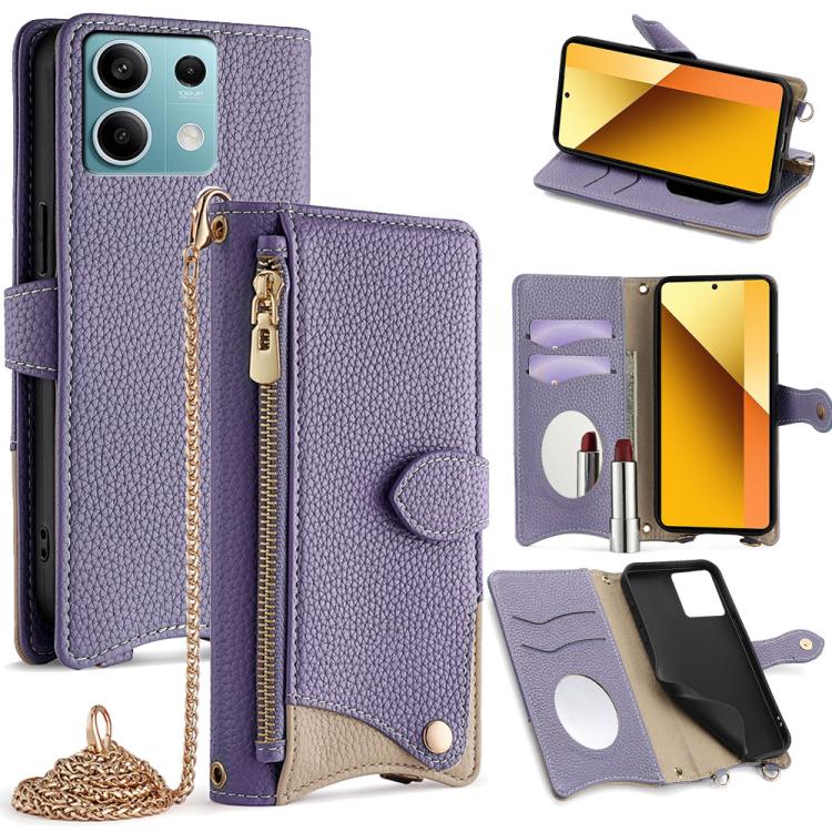 

For Redmi Note 13 4G Crossbody Chain Fishtail Litchi Leather Phone Case(Purple)
