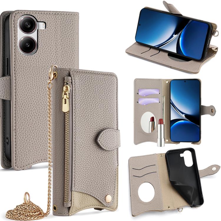 

For Redmi Turbo 4 / Xiaomi Poco X7 Pro Crossbody Chain Fishtail Litchi Leather Phone Case(Grey)