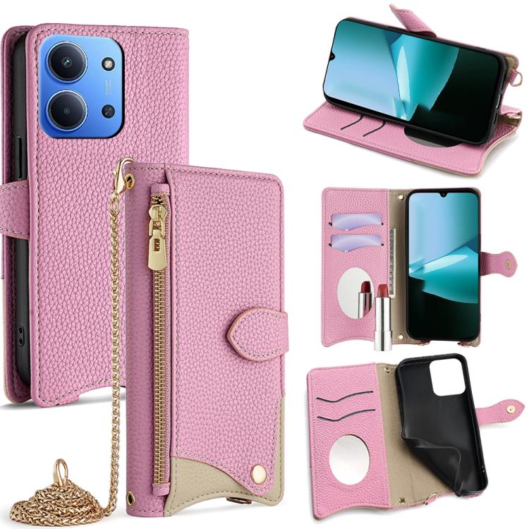 

For Redmi 15C 5G / 4G Global 171mm / Poco C85 4G Crossbody Chain Fishtail Litchi Leather Phone Case(Pink)