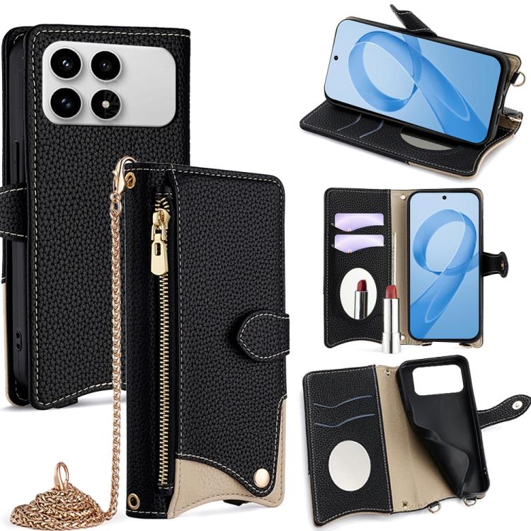 

For Redmi K90 Crossbody Chain Fishtail Litchi Leather Phone Case(Black)
