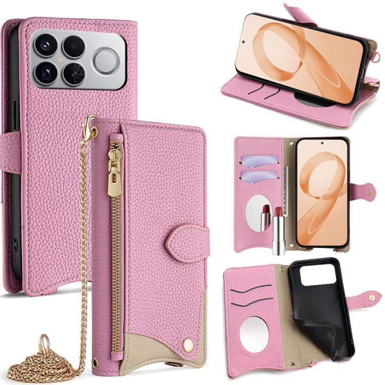 

For Redmi K90 Pro Max Crossbody Chain Fishtail Litchi Leather Phone Case(Pink)