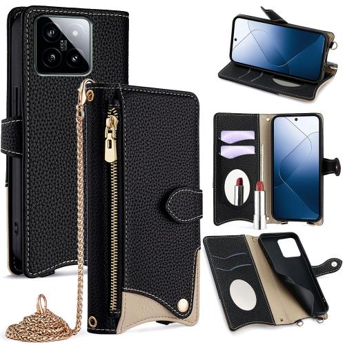 

For Xiaomi 14 Crossbody Chain Fishtail Litchi Leather Phone Case(Black)