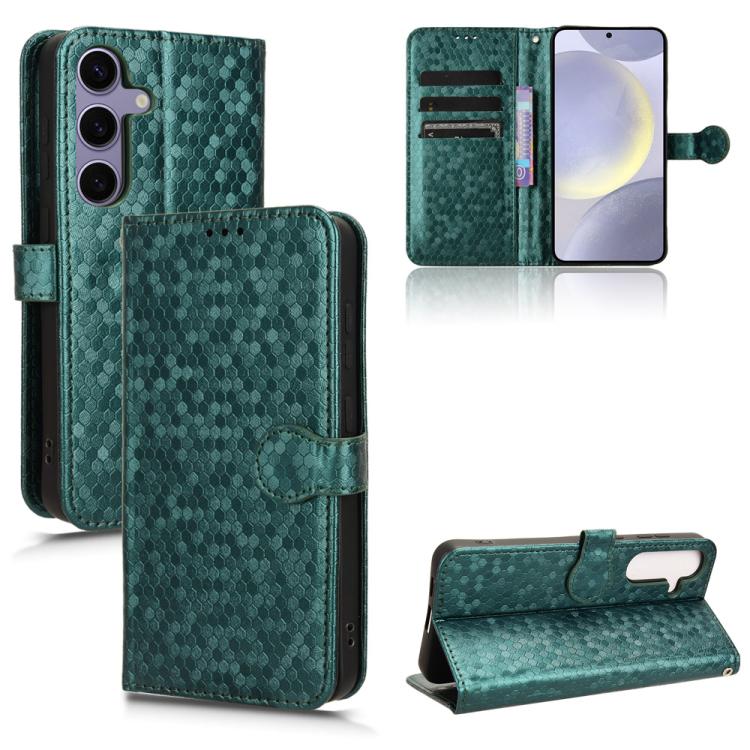 

For Samsung Galaxy S25 5G Honeycomb Dot Texture Leather Phone Case(Green)