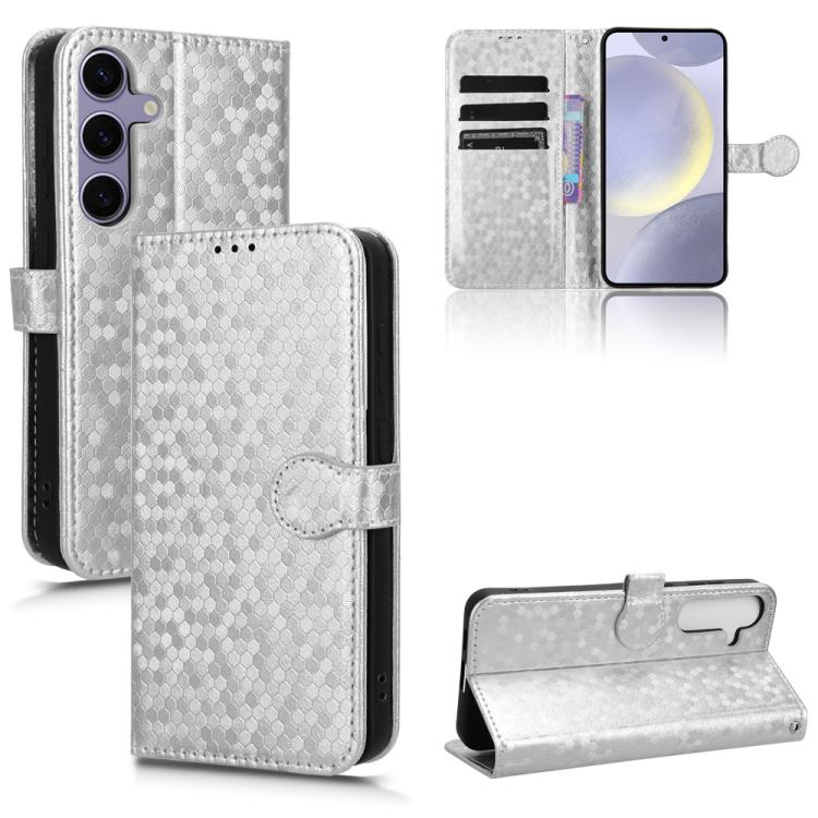 

For Samsung Galaxy S25 5G Honeycomb Dot Texture Leather Phone Case(Silver)