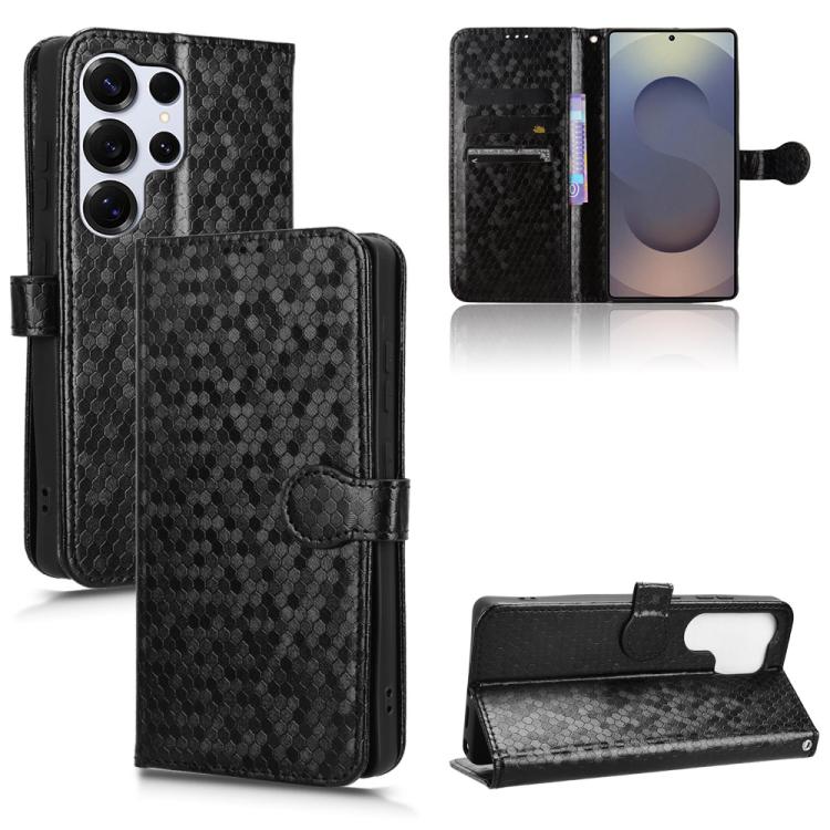 

For Samsung Galaxy S25 Ultra 5G Honeycomb Dot Texture Leather Phone Case(Black)