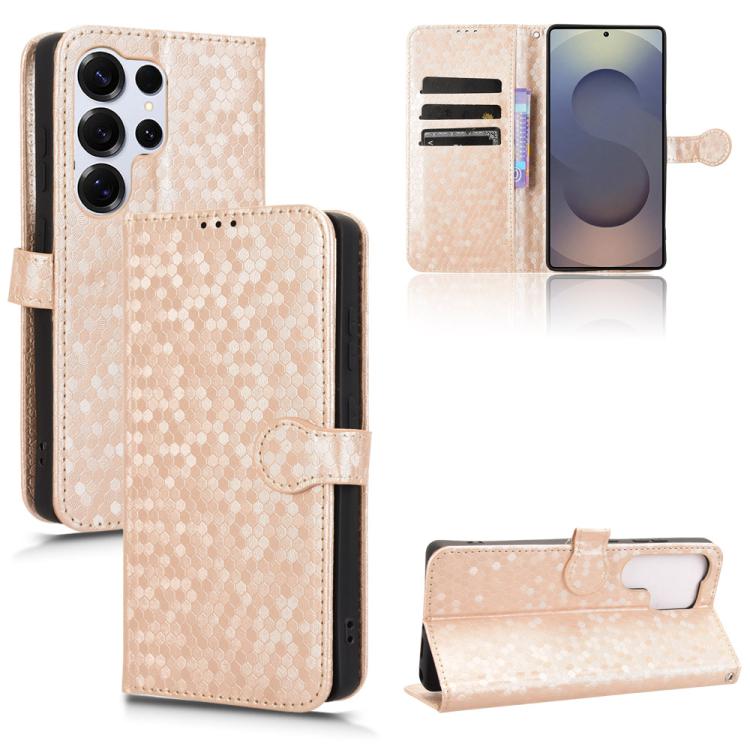 

For Samsung Galaxy S25 Ultra 5G Honeycomb Dot Texture Leather Phone Case(Gold)