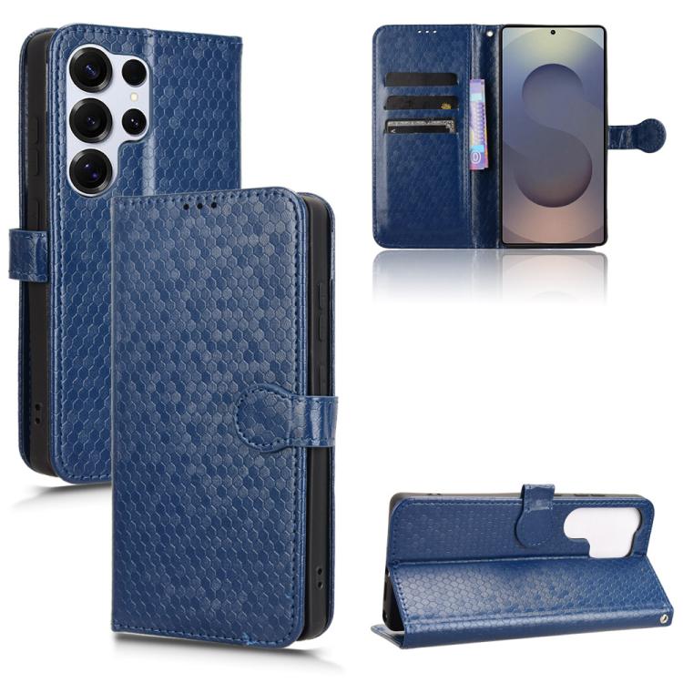

For Samsung Galaxy S25 Ultra 5G Honeycomb Dot Texture Leather Phone Case(Blue)