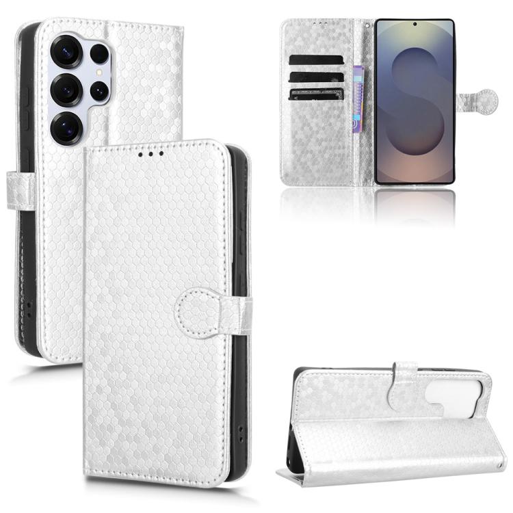 

For Samsung Galaxy S25 Ultra 5G Honeycomb Dot Texture Leather Phone Case(Silver)