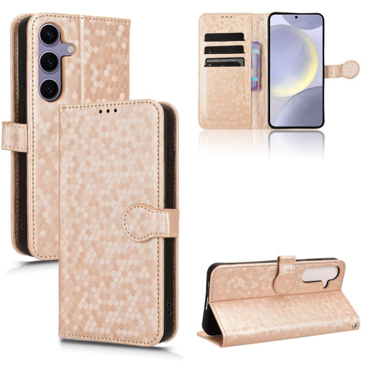 

For Samsung Galaxy S25 FE 5G Honeycomb Dot Texture Leather Phone Case(Gold)
