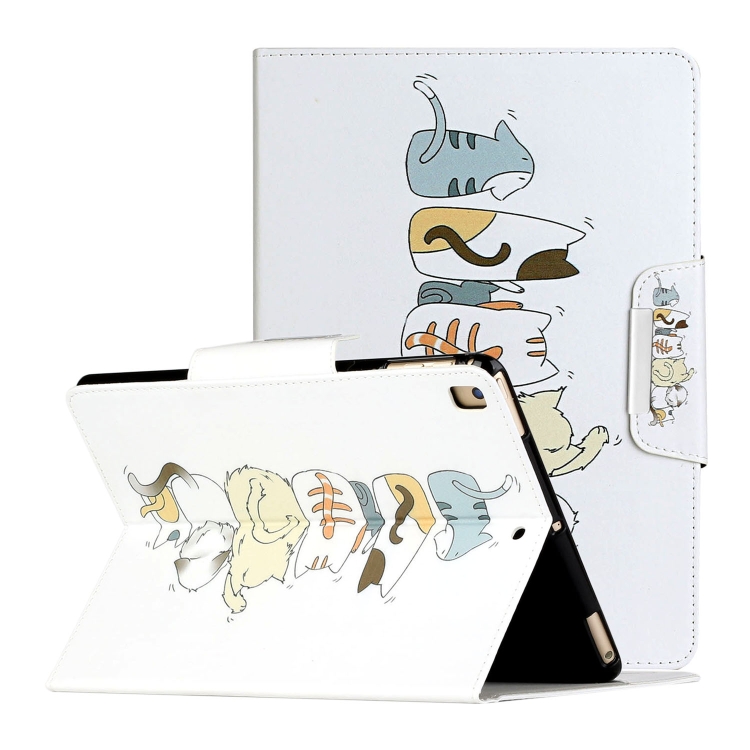

For iPad 10.2 Painted Pattern Horizontal Flip Leather Case with Holder(Cat Back View)