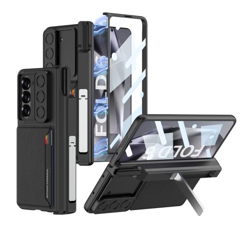 

For Samsung Galaxy Z Fold6 GKK Integrated Magnetic Folding Hinge Sliding Lens Cover Card Bag Phone Case with Pen Slots(Black)