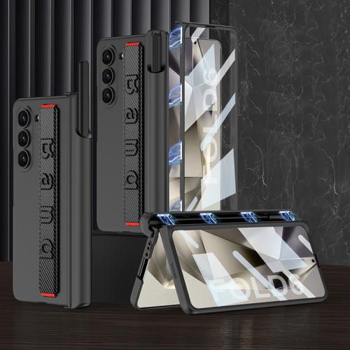 

For Samsung Galaxy Z Fold6 GKK Integrated Magnetic Folding Hinge Phone Case with Wrist Strap & Pen Holder(Carbon Fiber)