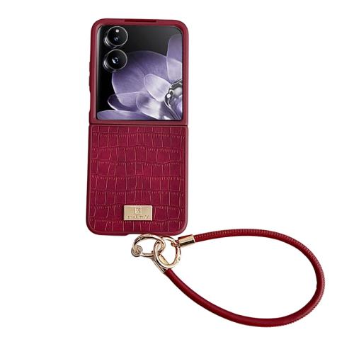 

For Xiaomi Mix Flip Crocodile Texture TPU Phone Case With Strap(Red)