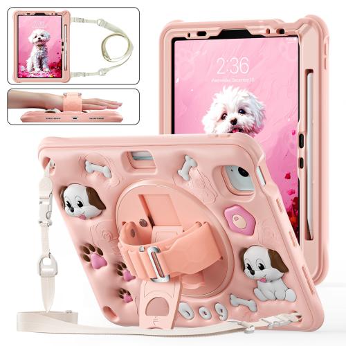 

For iPad Air 2024 / Pro 11 2022 Dog Rotation Kickstand Silicone Hybrid PC Tablet Case(Pink)