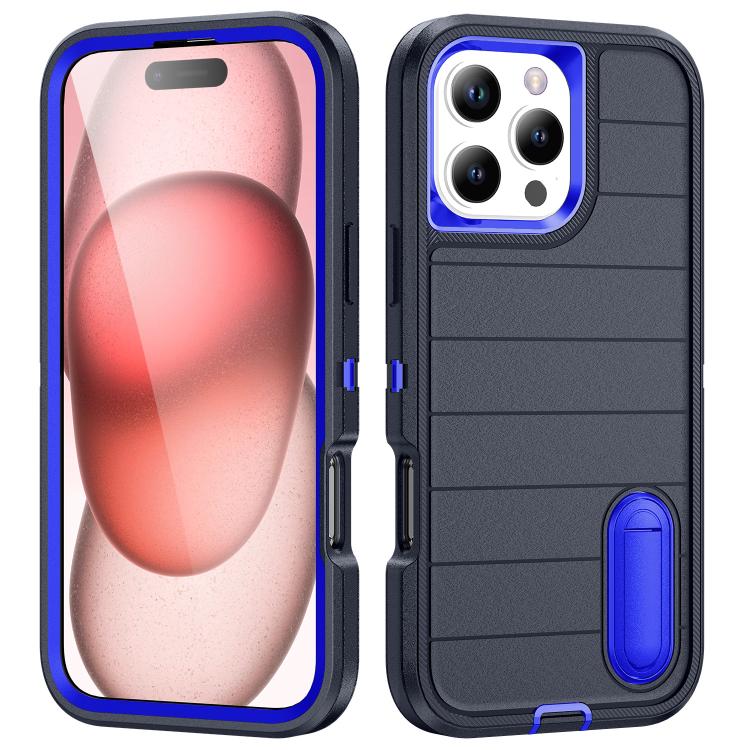 

For iPhone 16 Pro Defender Gen2 Rugged PC + Silicone Phone Case with Holder(Dark Blue)