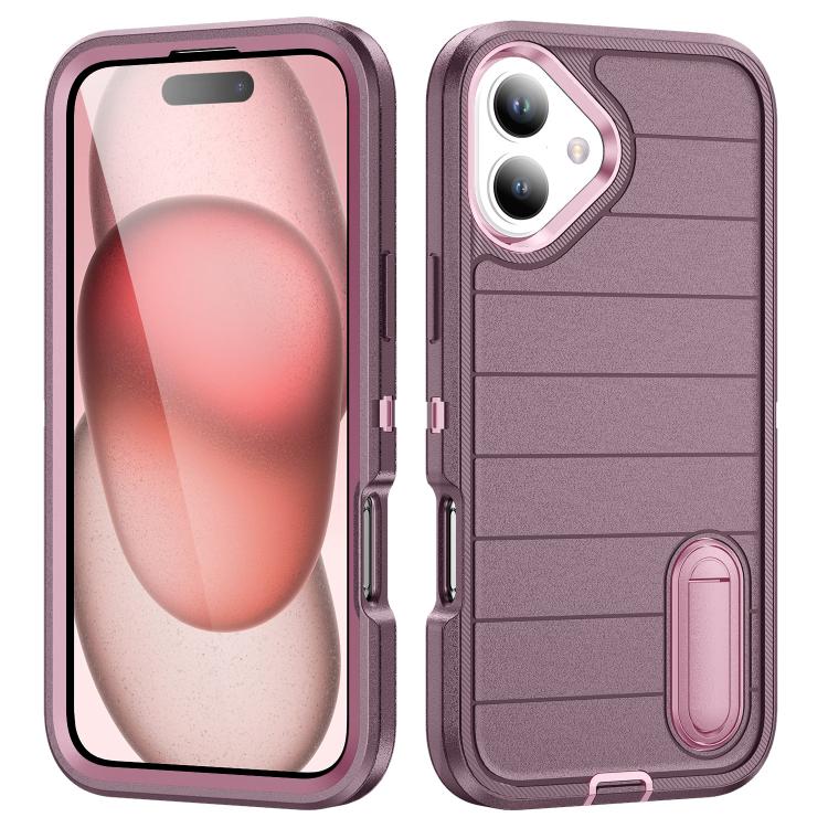 

For iPhone 16 Plus Defender Gen2 Rugged PC + Silicone Phone Case with Holder(Purple+Light Pink)