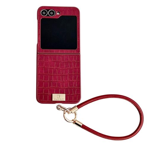 

For Samsung Galaxy Z Flip6 Crocodile Texture TPU Phone Case With Strap(Red)