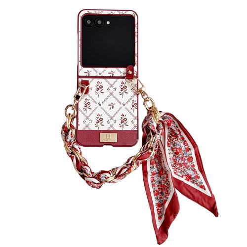 

For Motorola Razr 50 Ultra Luck Flower Pattern TPU Phone Case With Strap(Red)