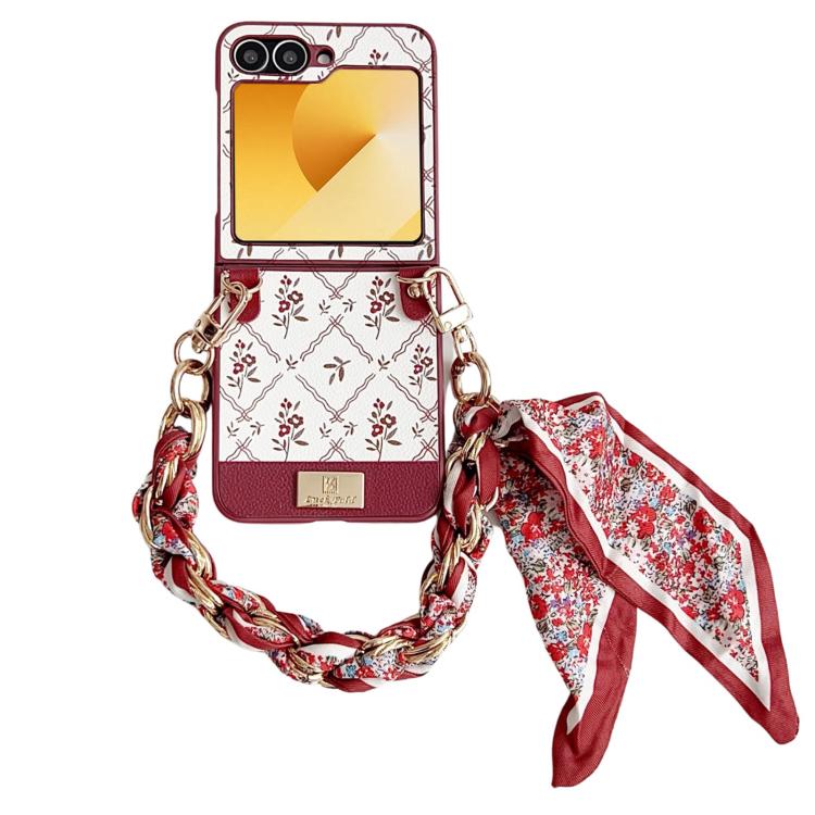 

For Samsung Galaxy Z Flip6 Luck Flower Pattern TPU Phone Case With Strap(Red)