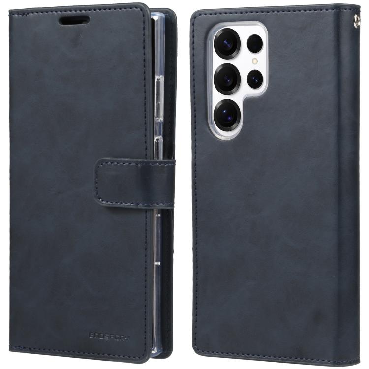 

For Samsung Galaxy S25 Ultra 5G GOOSPERY MANSOOR DIARY 9 Card Slots Leather Phone Case(Dark Blue)