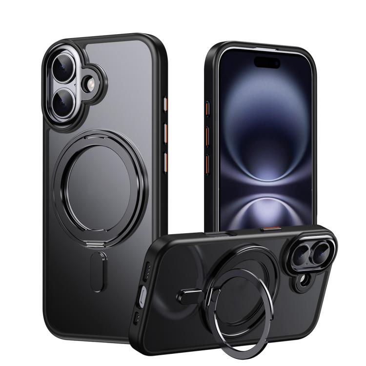 

For iPhone 17 Frosted 360 Degree MagSafe Magnetic Holder Phone Case(Black)
