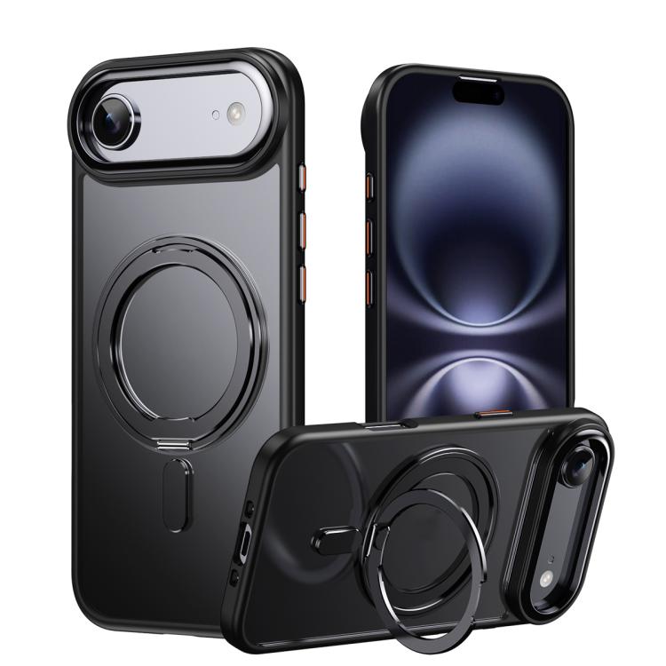

For iPhone 17 Air Frosted 360 Degree MagSafe Magnetic Holder Phone Case(Black)