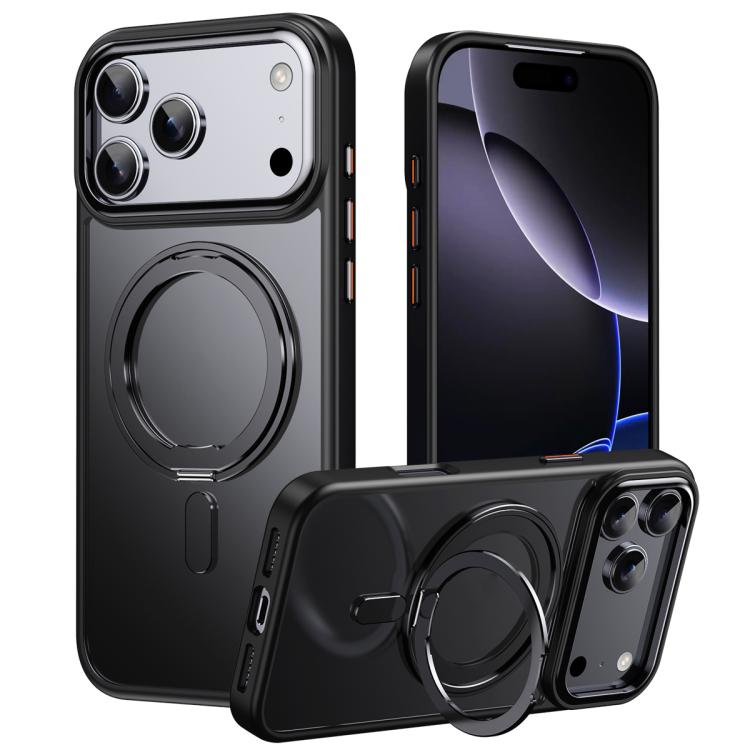 For iPhone 18 Pro Max Frosted 360 Degree MagSafe Magnetic Holder Phone Case(Black)