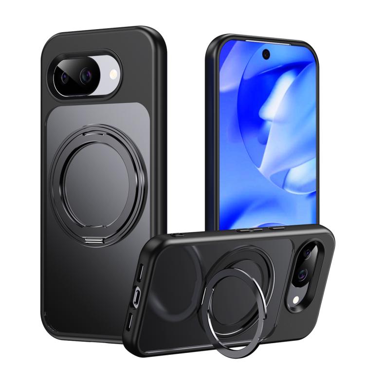 

For Google Pixel 10a Frosted 360 Degree MagSafe Magnetic Holder Phone Case(Black)