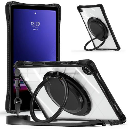 

For Samsung Galaxy Tab A9+ Rotation Ring Handle TPU Hybrid Clear PC Tablet Case(Black)