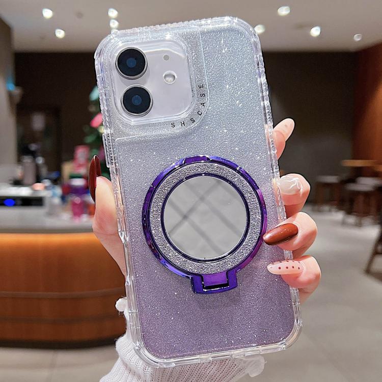 

For iPhone 11 Mirror Holder Glitterr MagSafe Phone Case(Purple)