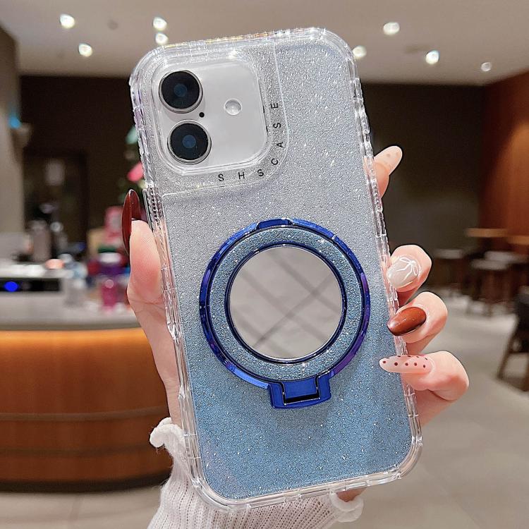 

For iPhone 16 Mirror Holder Glitterr MagSafe Phone Case(Blue)