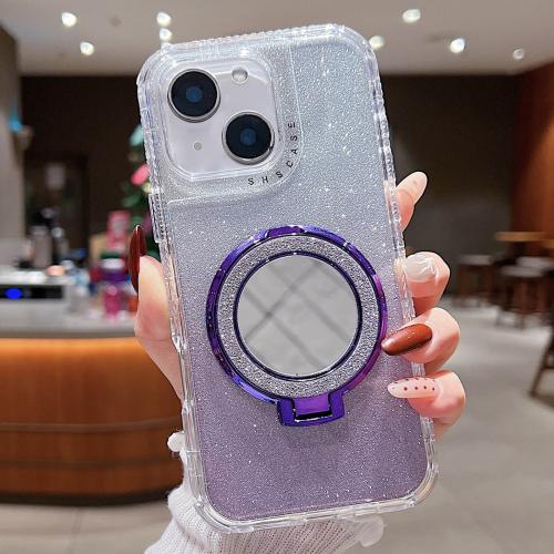 

For iPhone 15 Plus Mirror Holder Glitterr MagSafe Phone Case(Purple)