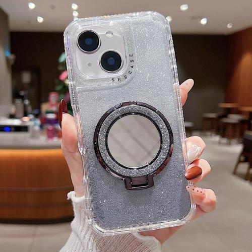 

For iPhone 14 Plus Mirror Holder Glitterr MagSafe Phone Case(Black)
