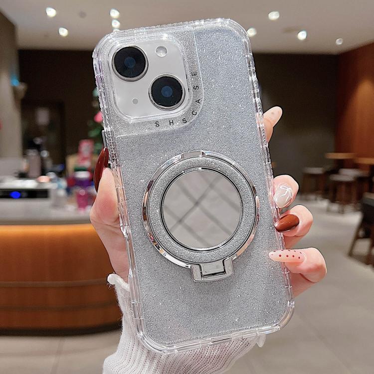

For iPhone 14 Plus Mirror Holder Glitterr MagSafe Phone Case(Silver)