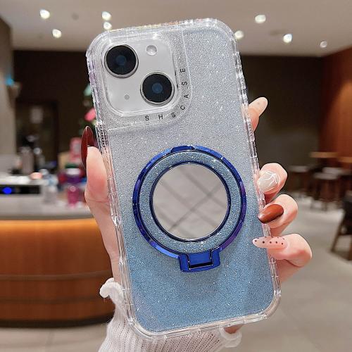 

For iPhone 14 Mirror Holder Glitterr MagSafe Phone Case(Blue)
