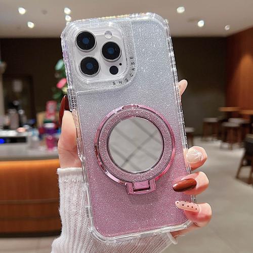 

For iPhone 13 Pro Mirror Holder Glitterr MagSafe Phone Case(Pink)