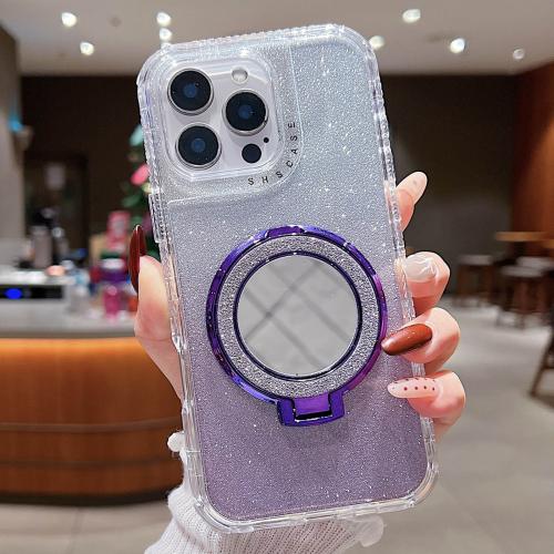 

For iPhone 12 Pro Max Mirror Holder Glitterr MagSafe Phone Case(Purple)