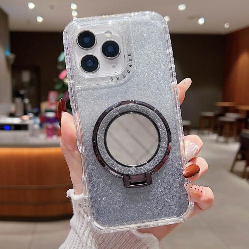 

For iPhone 11 Pro Max Mirror Holder Glitterr MagSafe Phone Case(Black)