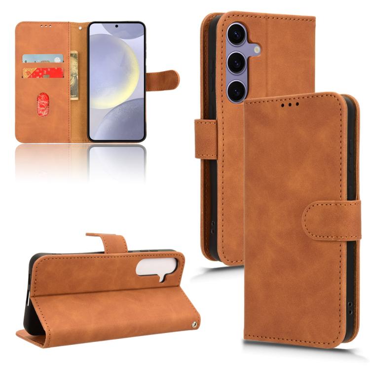 

For Samsung Galaxy S25+ 5G Skin Feel Magnetic Flip Leather Phone Case(Brown)