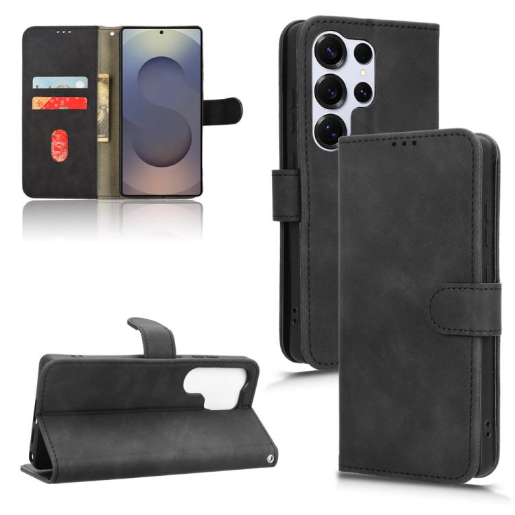 

For Samsung Galaxy S25 Ultra 5G Skin Feel Magnetic Flip Leather Phone Case(Black)