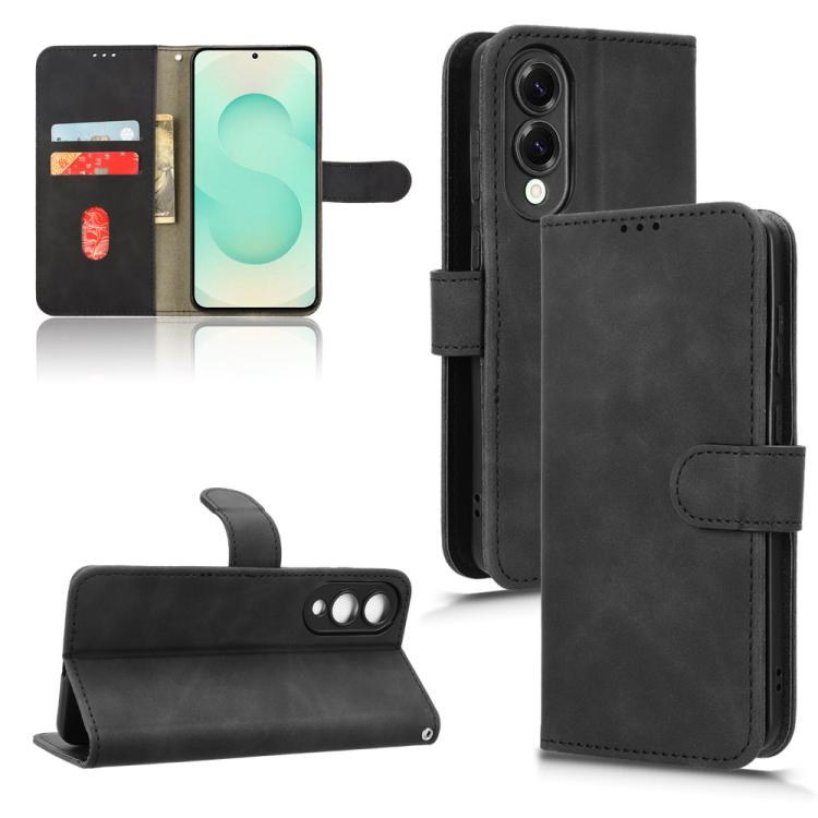 

For Samsung Galaxy S25 Edge 5G Skin Feel Magnetic Flip Leather Phone Case(Black)