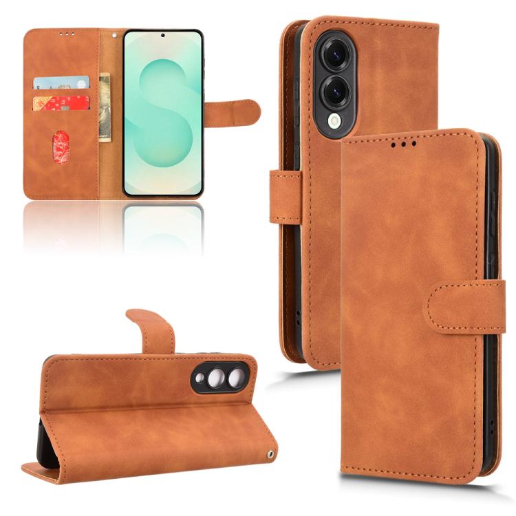 

For Samsung Galaxy S25 Edge 5G Skin Feel Magnetic Flip Leather Phone Case(Brown)