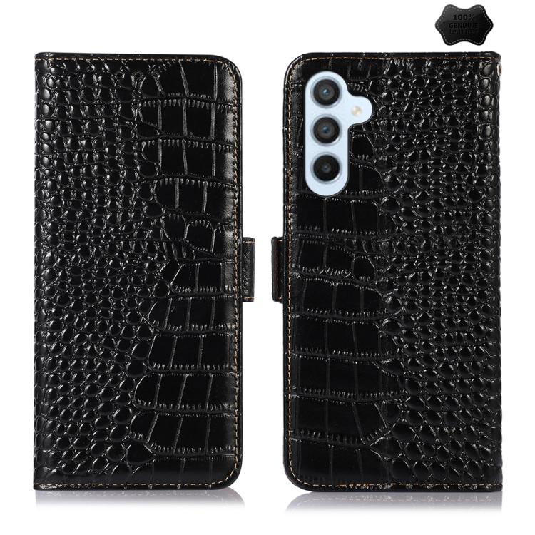 

For Samsung Galaxy S25 FE 5G Crocodile Top Layer Cowhide Leather Phone Case(Black)