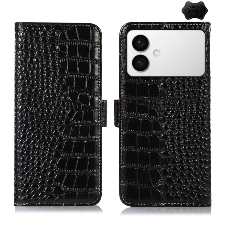 

For Samsung Galaxy S26 Edge 5G Crocodile Top Layer Cowhide Leather Phone Case(Black)