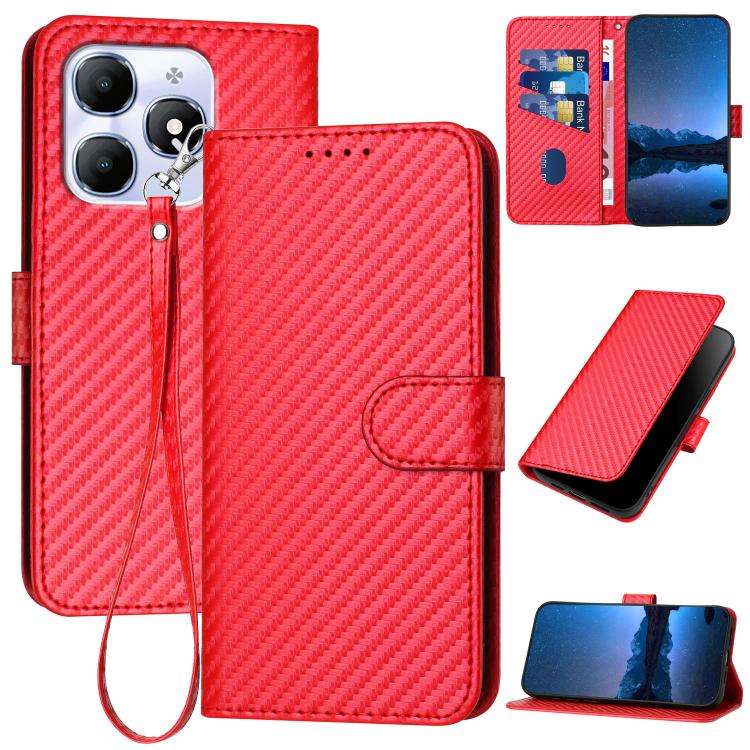 

For Itel A90 YX0070 Carbon Fiber Buckle Leather Phone Case with Lanyard(Red)