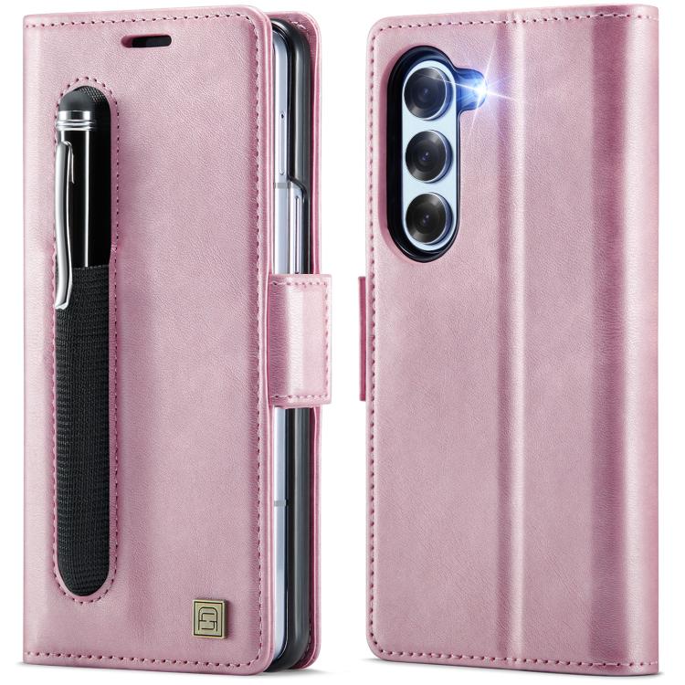 

For Samsung Galaxy Z Fold5 5G AutSpace A11 Side Buckle MagSafe Magnetic RFID Phone Leather Case(Rose Gold)