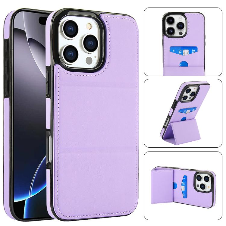 

For iPhone 16 Pro Max Tri-fold Holder Leather Phone Case with Card Slot(Light Purple)