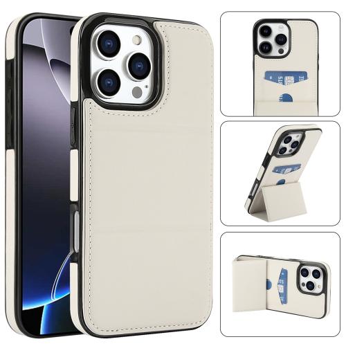 

For iPhone 16 Pro Tri-fold Holder Leather Phone Case with Card Slot(White)