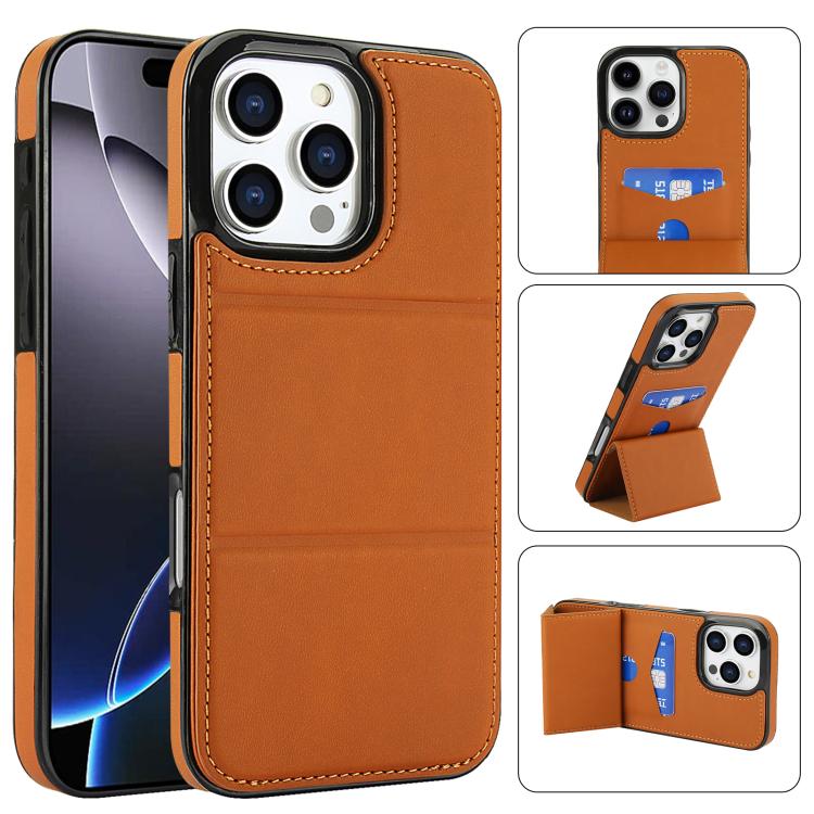 

For iPhone 16 Pro Tri-fold Holder Leather Phone Case with Card Slot(Brown)